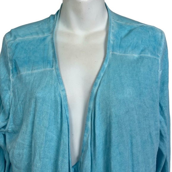 CHICO'S Open Waterfall Lightweight Long Sleeve Cardigan Sweater Sky Blue sz 2 /L - Picture 2 of 16
